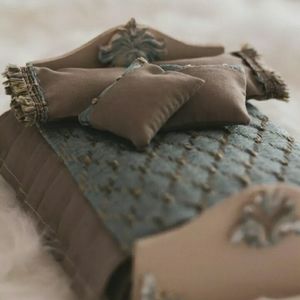 1:12 Scale Wood Doll Bed With Bedding All Handmade